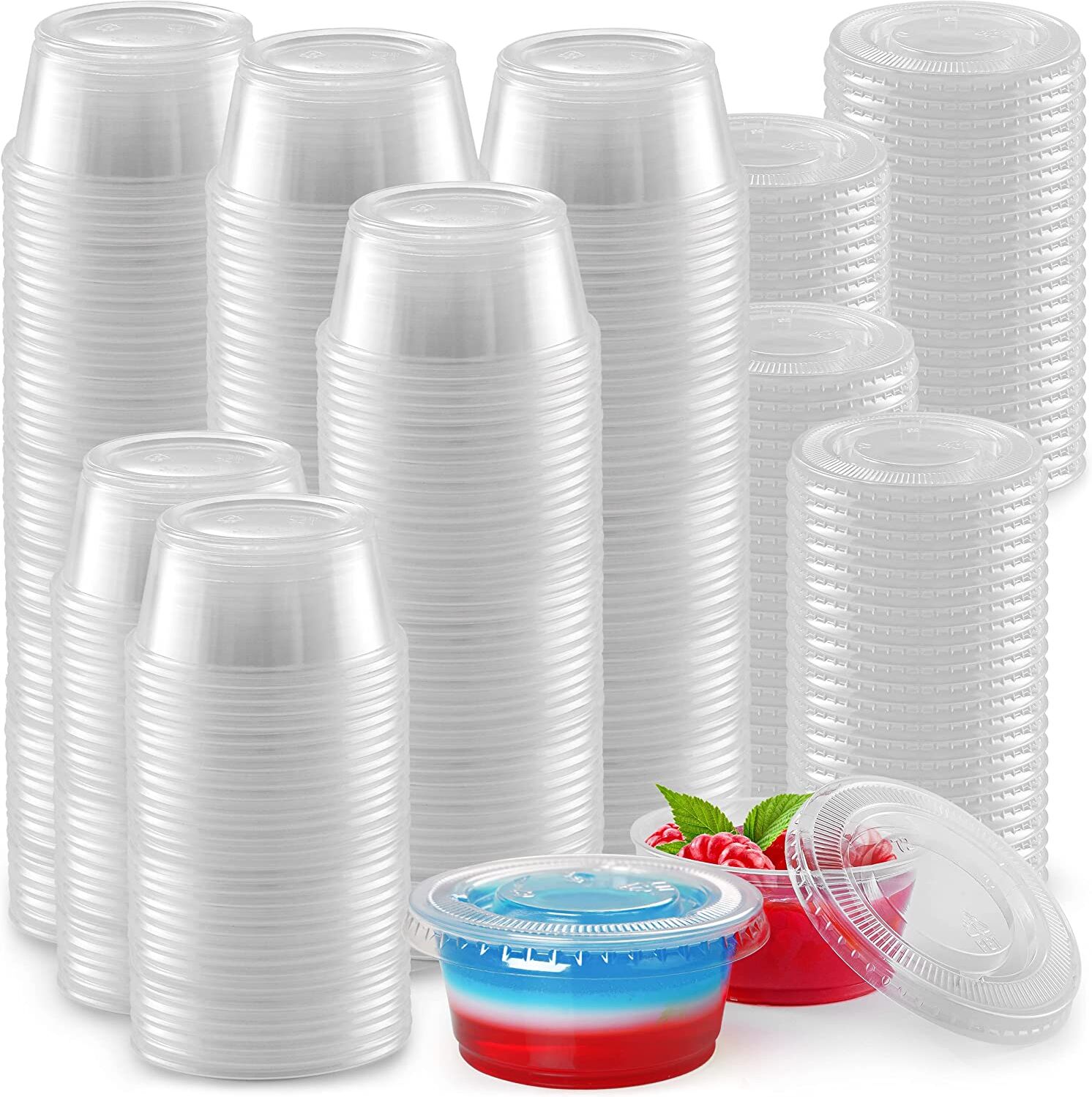 Zulay Kitchen 20z 200 Cups Clear Jello Shot Cups with Lids - Plastic Portion Cup Condiment Container with Lids