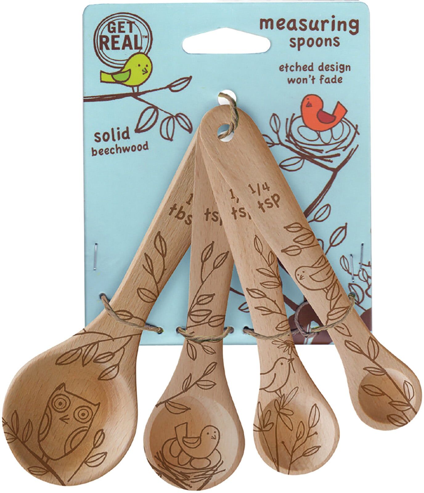 Talisman Designs Laser Etched Honey Bee Beechwood Measuring Spoons, Nature Collection, Set of 4