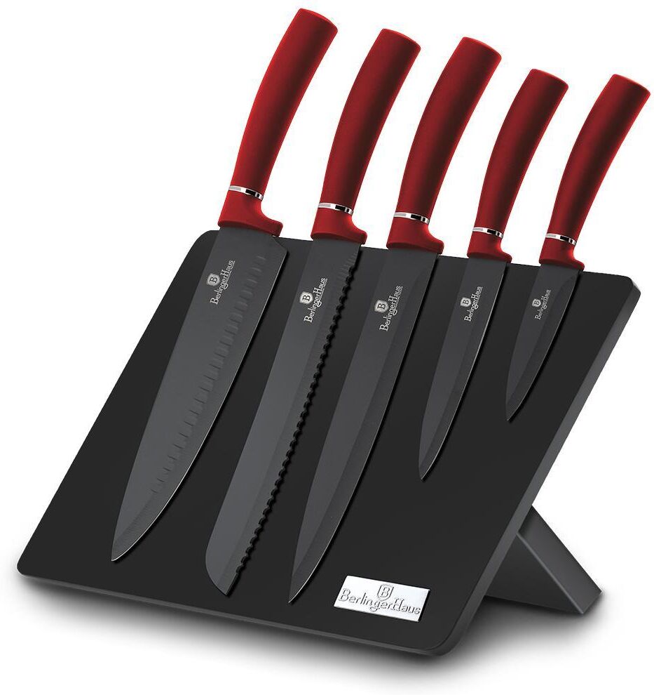 Berlinger Haus 6-Piece Knife Set w/ Magnetic Holder Burgundy Collection