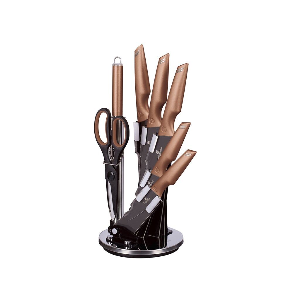Berlinger Haus 8-Piece Knife Set w/ Acrylic Stand Rose Gold Collection One Size