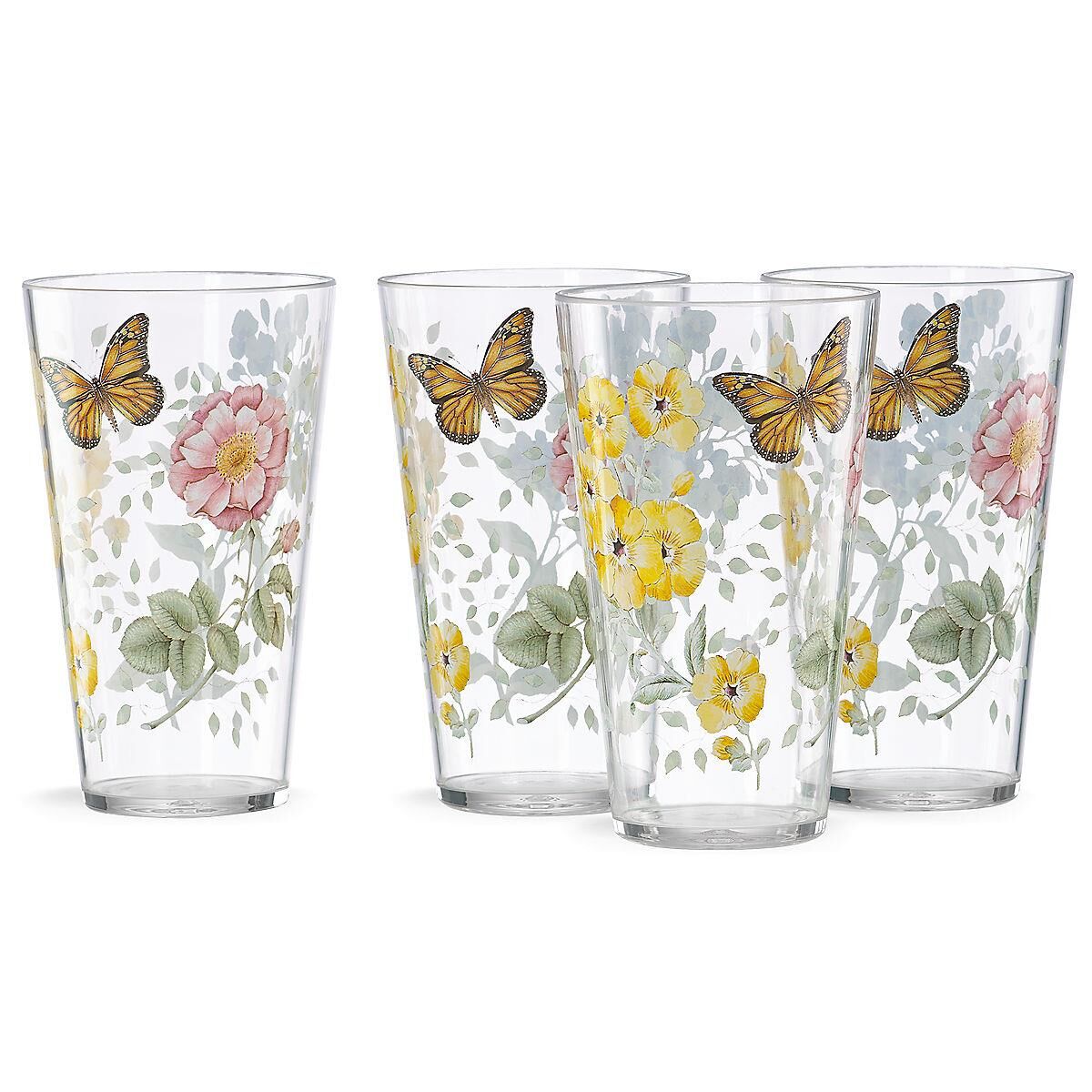 Lenox 866239 Butterfly Meadow Dinnerware Acrylic Highball Glass Set; 24 oz - 4 Piece