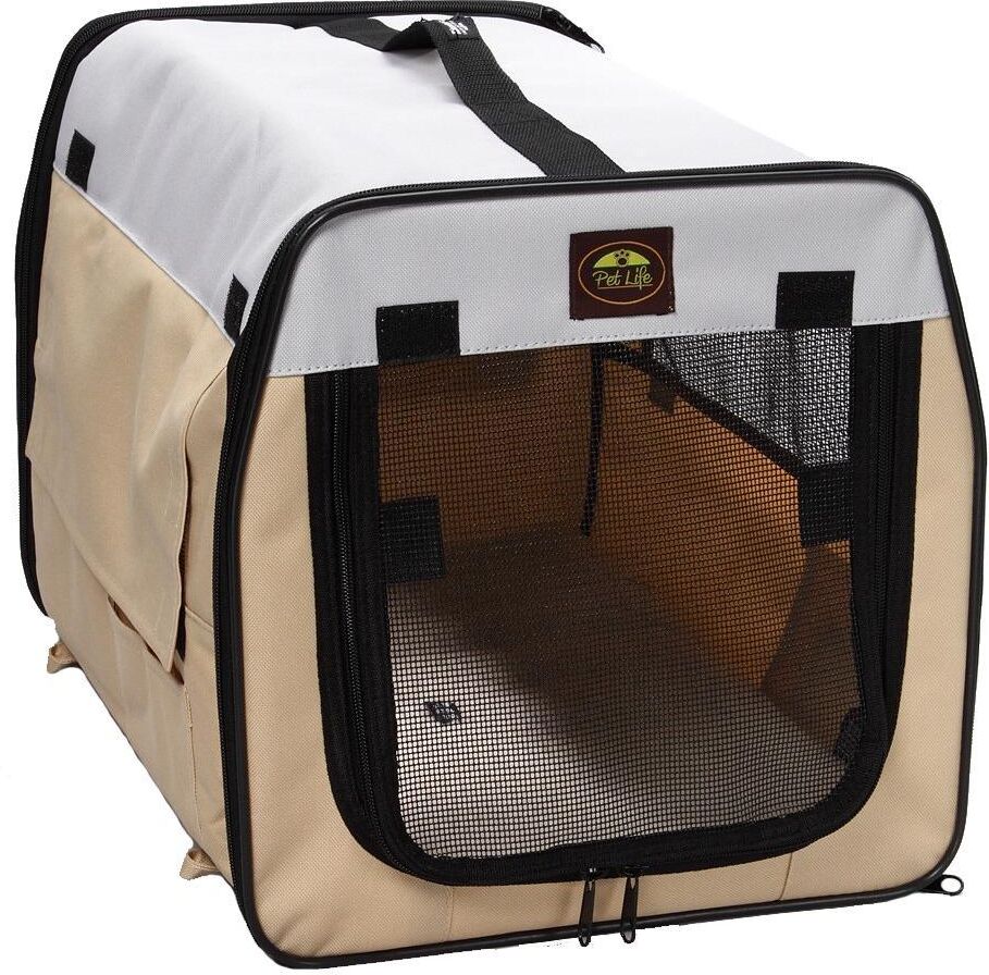 Pet Life 'Easy Folding' Zippered Folding Collapsible Wire Framed Lightweight Pet Dog Crate Carrier Medium