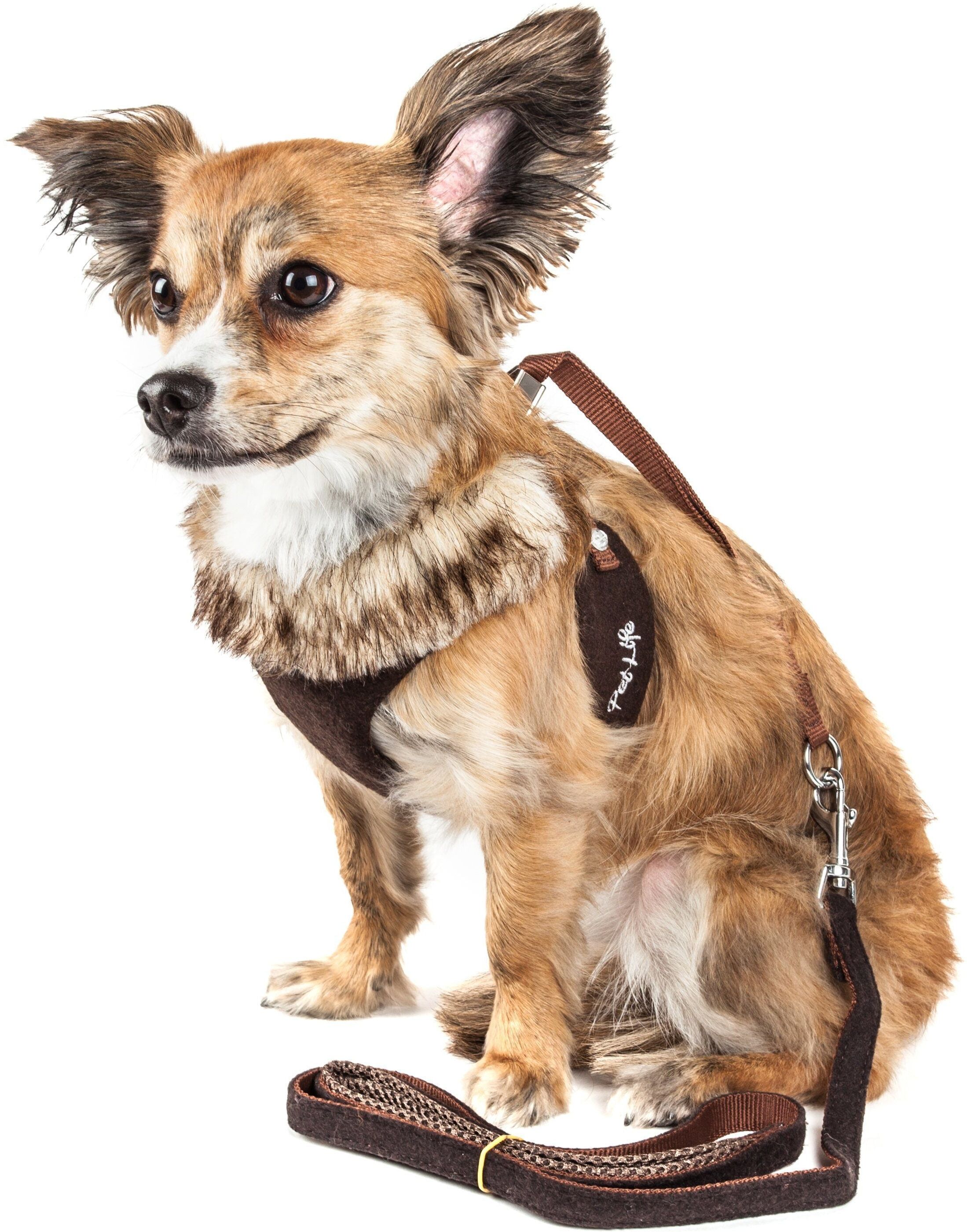 Pet Life Luxe 'Furracious' 2-In-1 Adjustable Dog Harness and Leash with Detachable Fur Collar XSmall