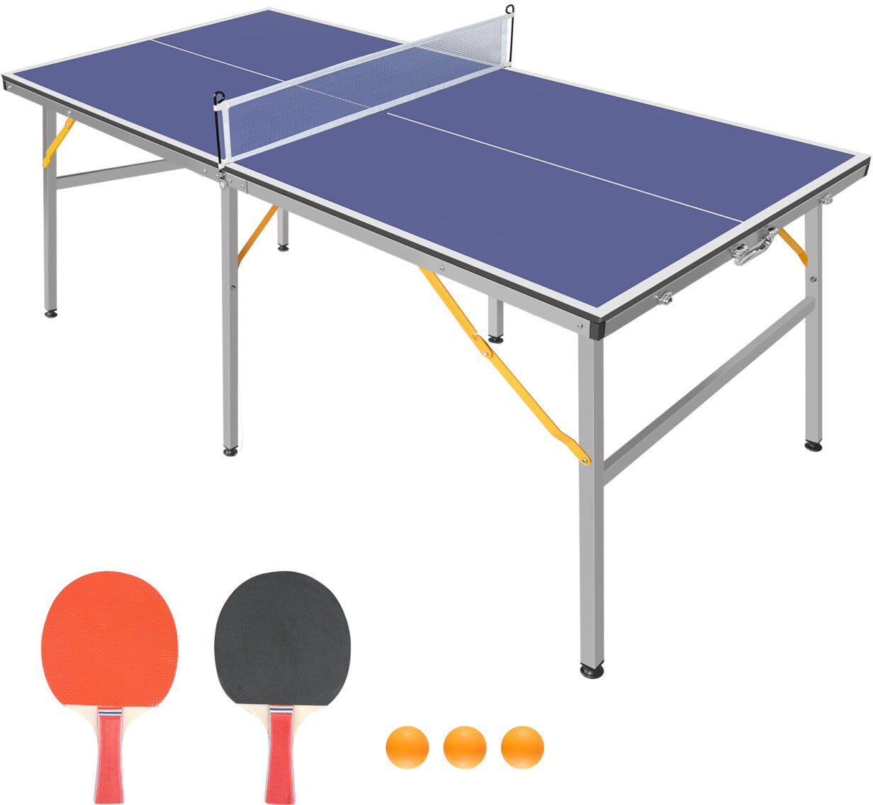 Simplie Fun 6ft Mid-Size Table Tennis Table Foldable & Portable Ping Pong Table Set for Indoor & Outdoor Games