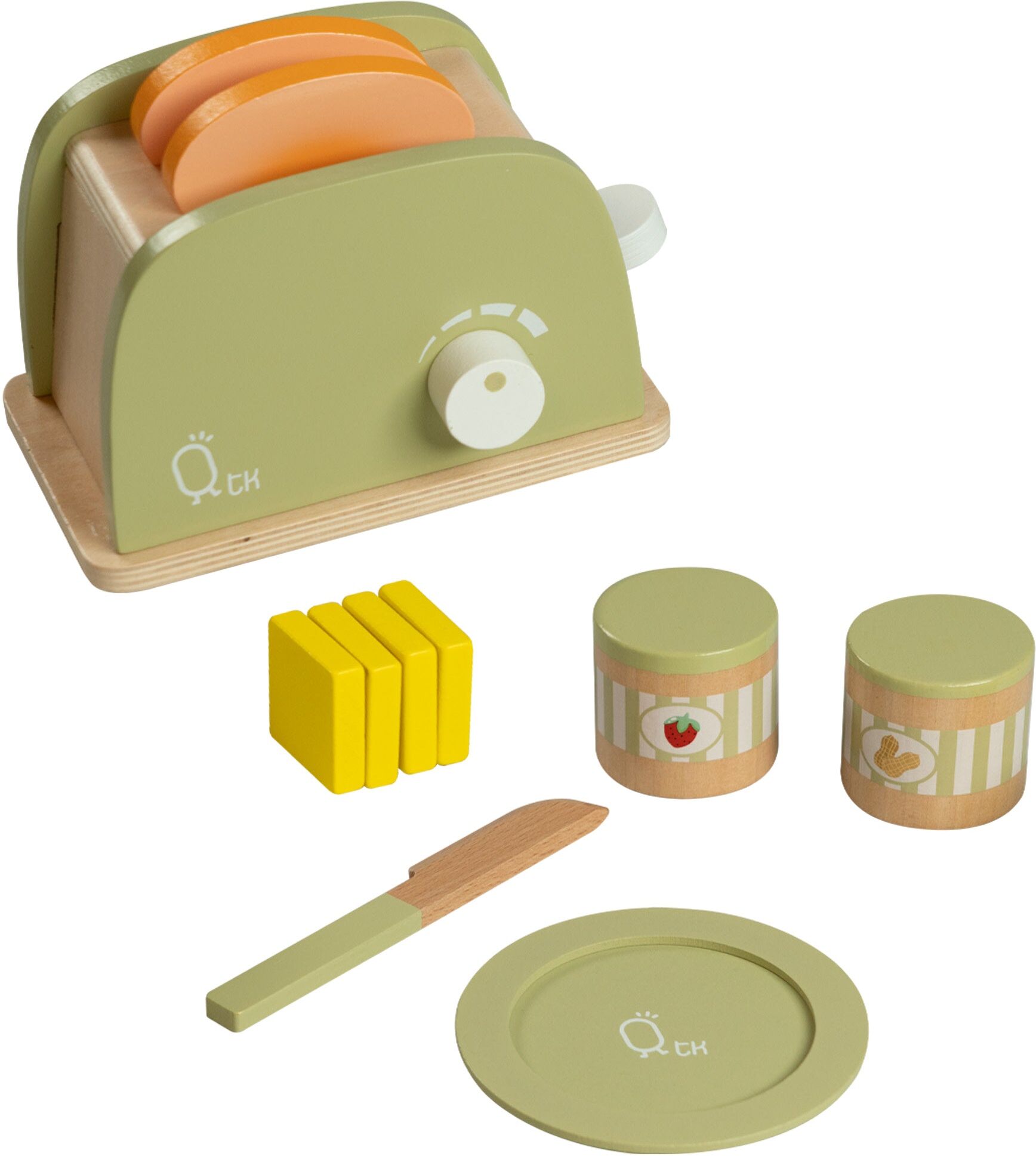 Teamson Kids Play Wooden Toaster play kitchen accessories Green 11 pcs TK-W00006