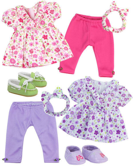 Teamson Sophia's 8 Pc Set Outfit, Headband and Shoes for Two 15" Dolls