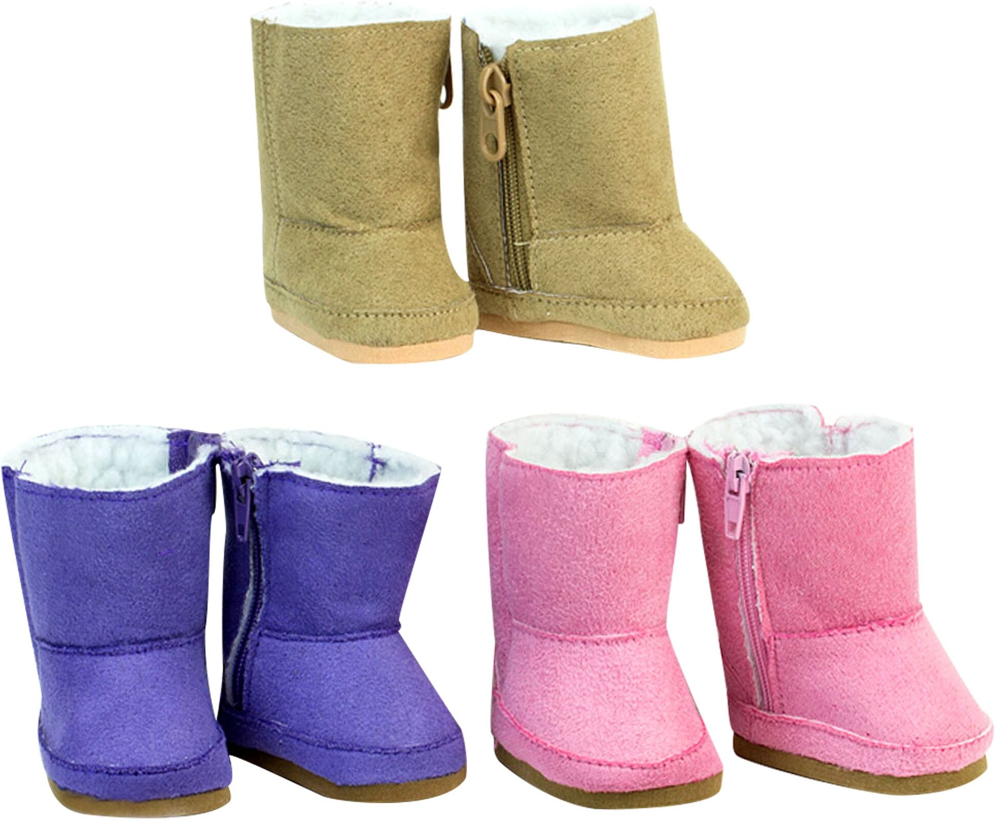 Teamson Sophia's Set of 3 Suede Winter Boots for 18" Dolls, Pink/Purple/Tan