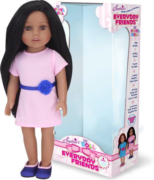 Teamson Sophia's 18" All Vinyl Dark Brown Hair Doll "Brooklyn" with Brown Eyes