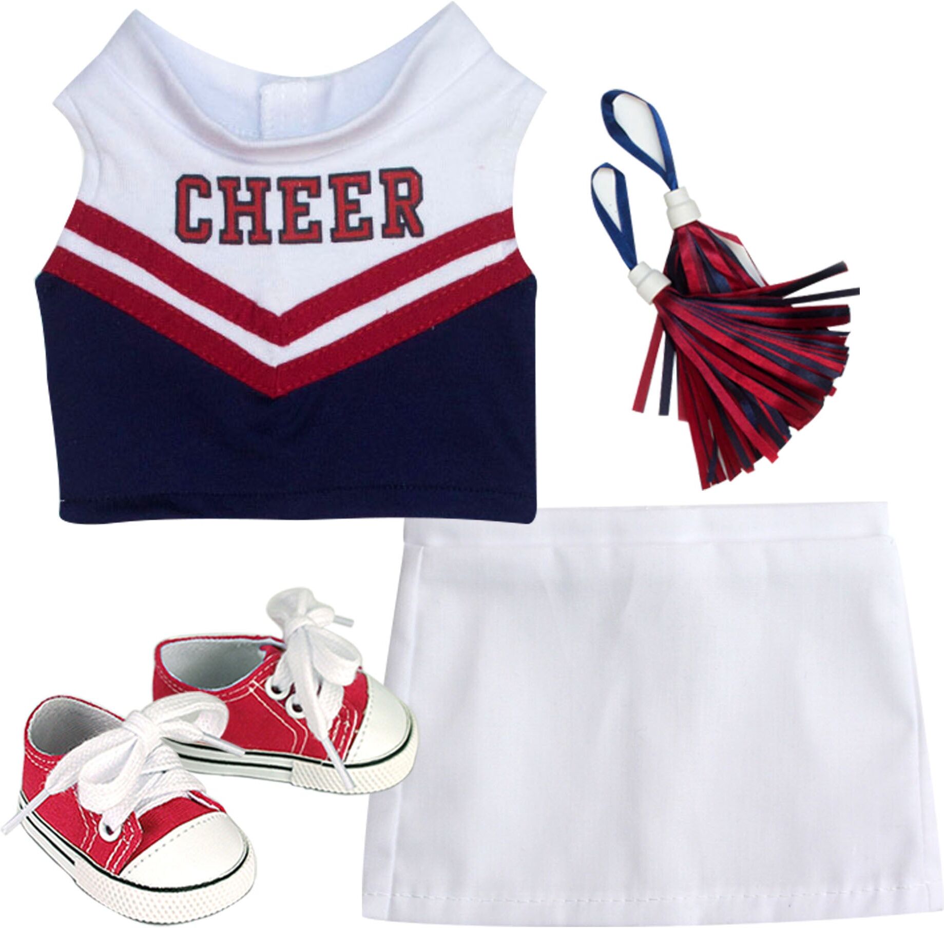 Teamson Sophia's 4 Piece Cheerleading Uniform for 18" Dolls, White/Red