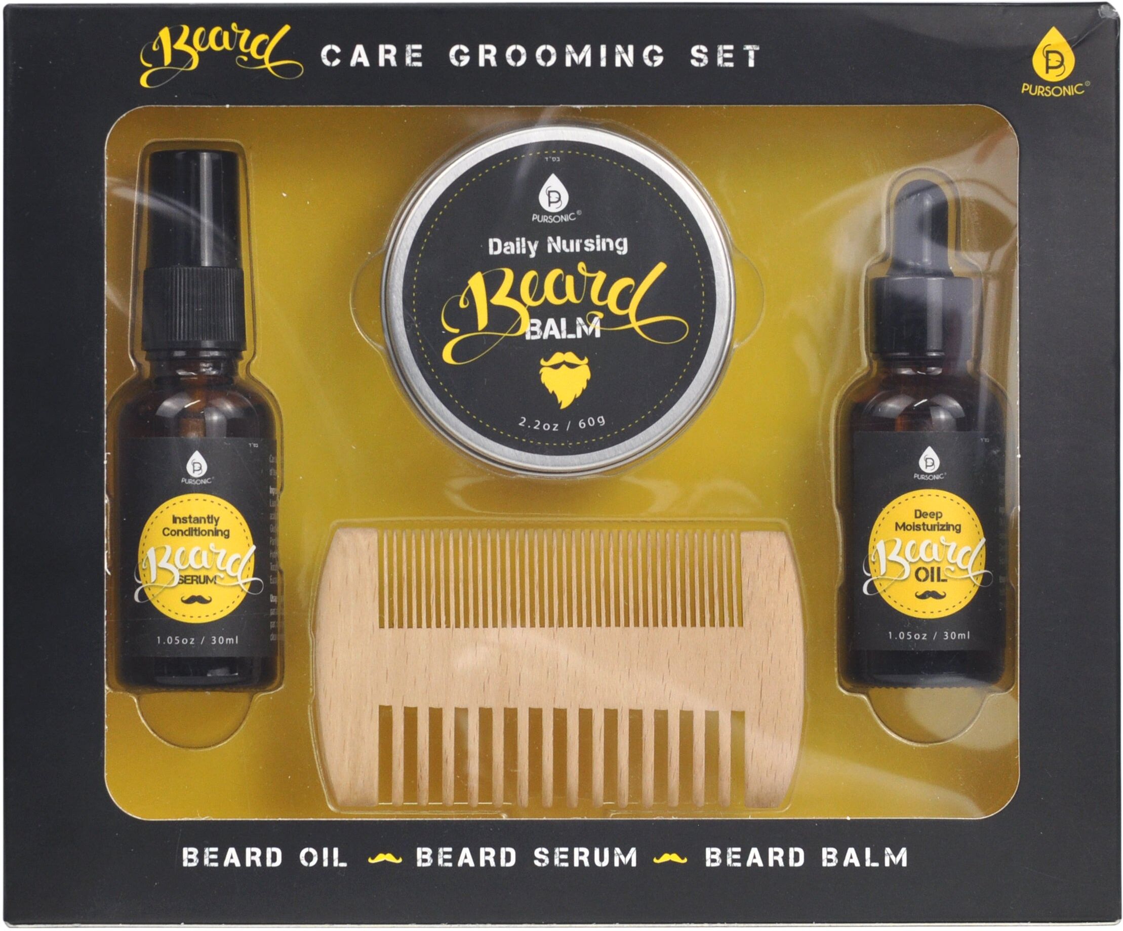 PURSONIC Beard Care Grooming set,Beard Oil,Beard serum,Beard Balm. Includes Beard Comb & Brush One Size