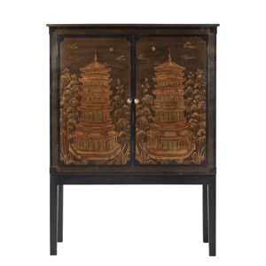 OKA Pagoda Chinoiserie TV Cabinet - Black/Antique Gold