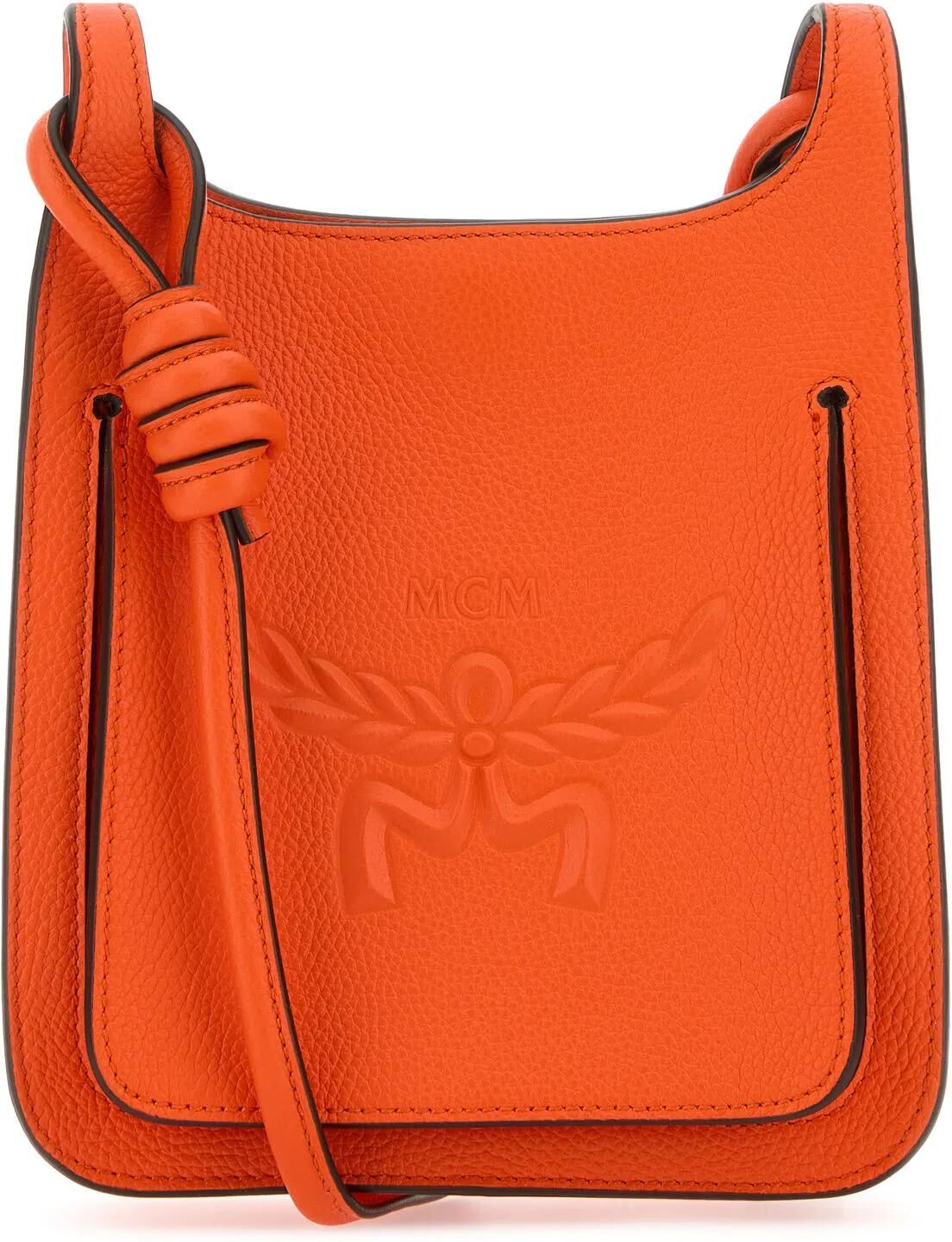 MCM Dark Orange Leather Mini Himmel Hobo Crossbody Bag - ORANGE - female - Size: 0one size