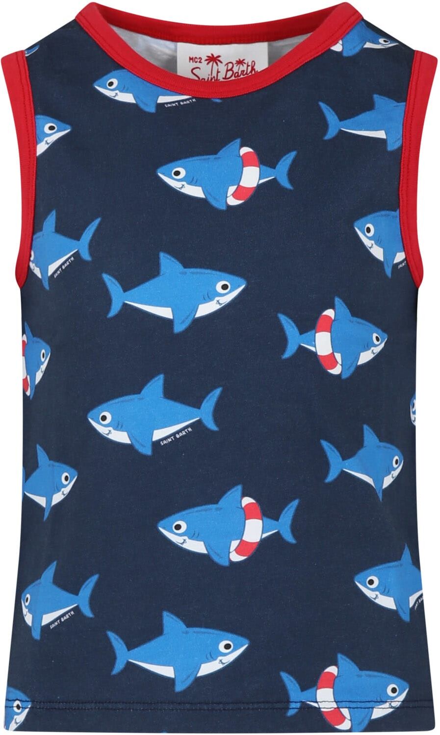 MC2 Saint Barth Blue Tank Top For Boy With Shark Print - Blue - male - Size: 10