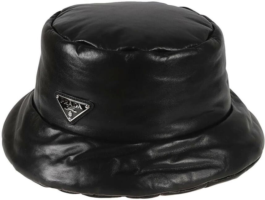 Prada Leather Logo Hat - Black - female - Size: Small