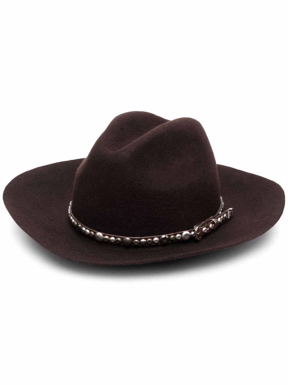 Golden Goose Golden Fedora Hat Felt With Studded Leather Belt - 0Chicory Coffee - female - Size: Medium
