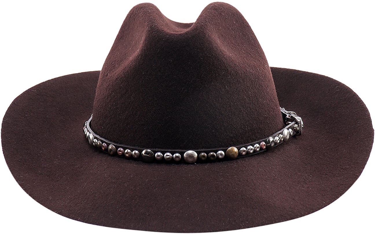 Golden Goose Golden Fedora Hat Felt With Studded Leather Belt - Brown - female - Size: Medium