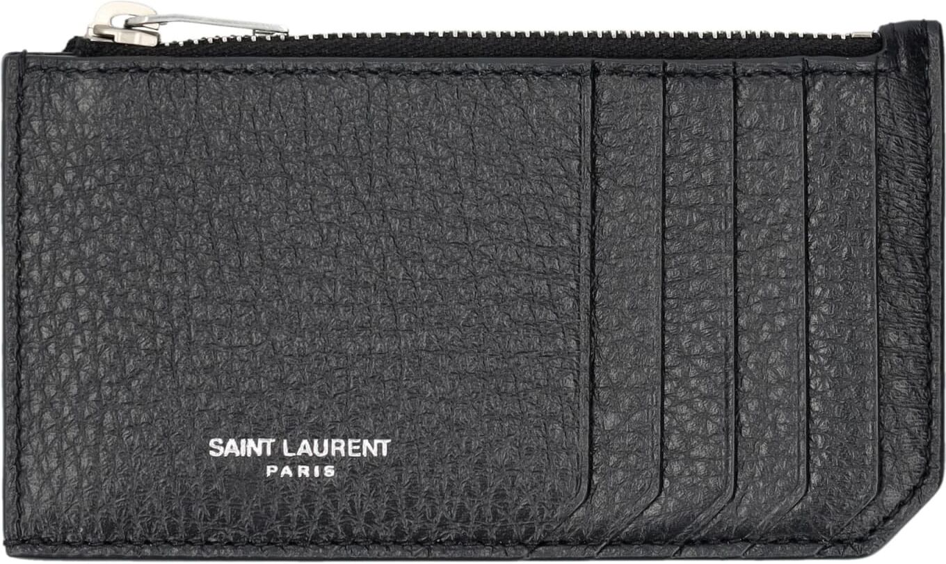 Saint Laurent Zip Card Case - BLACK - male - Size: 0one size