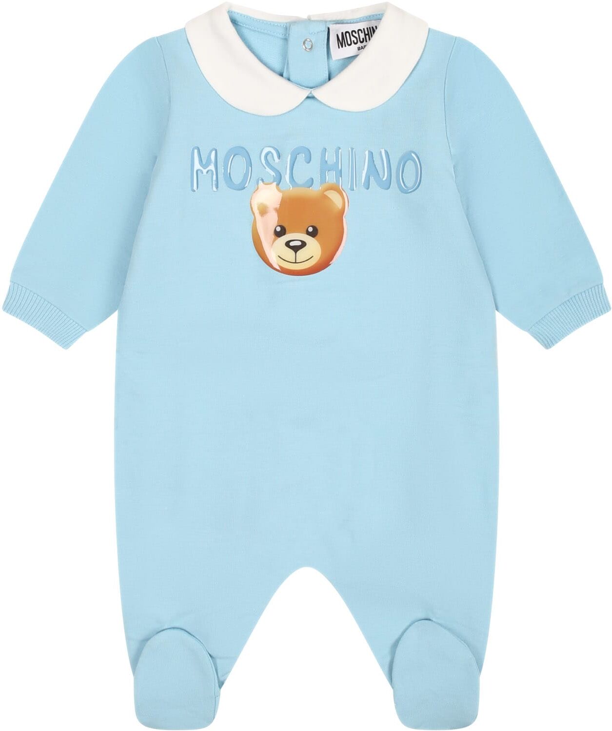 Moschino Light Blue Jumpsuit For Baby Boy With Teddy Bear And Logo - 0Light Blue - unisex - Size: 06 Mo