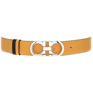 Salvatore Ferragamo Camel And Black Leather Reversible Belt - Brown - female - Size: Small