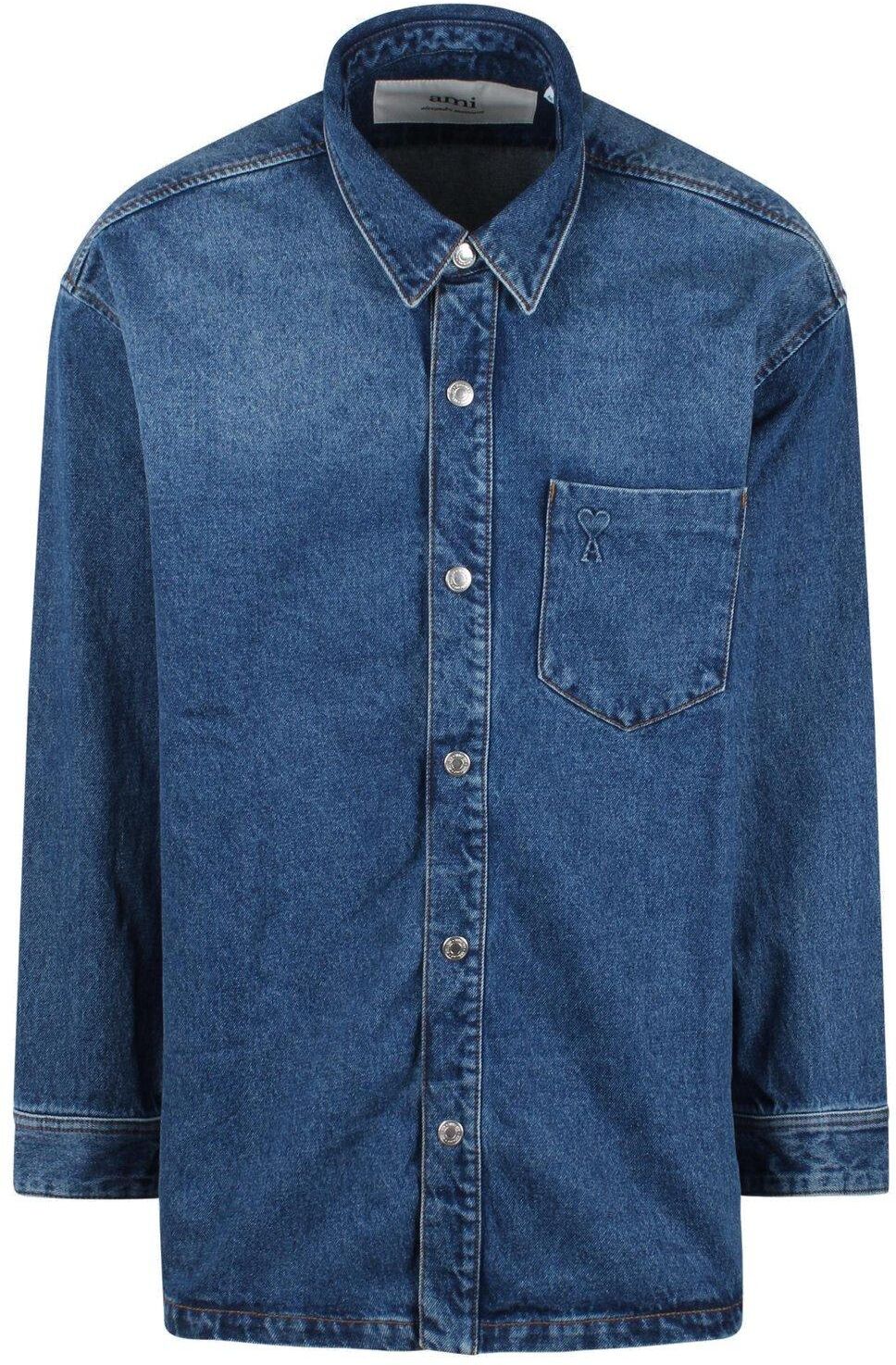 Ami Alexandre Mattiussi Paris Ami De Coeur Monogram Embossed Denim Shirt - Blue - male - Size: Medium