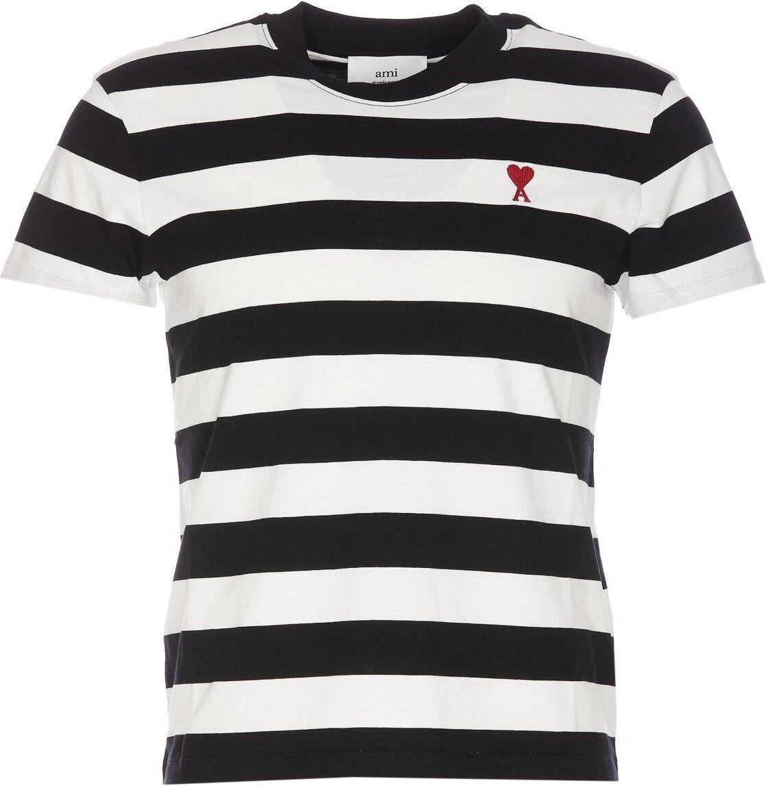 Ami Alexandre Mattiussi Paris Ami De Coeur Striped Crewneck T-shirt - BLACK/WHITE - male - Size: 2X-Large