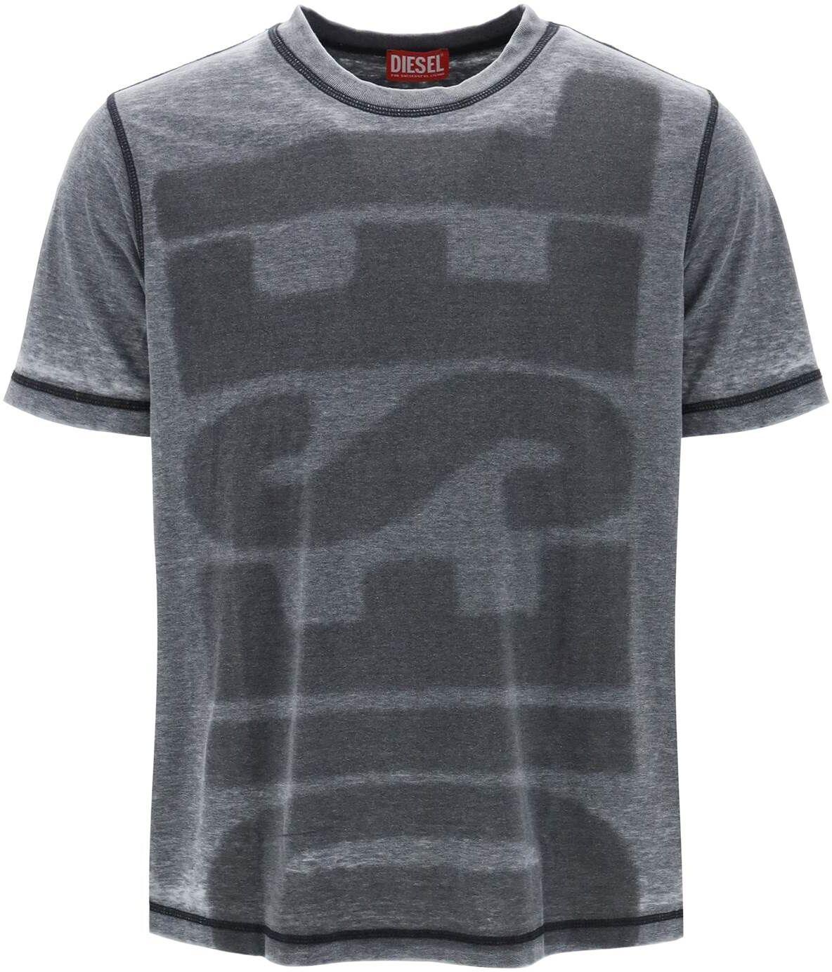 Diesel T-shirt With Burn-out Logo - 0BLACK (Grey) - male - Size: Medium