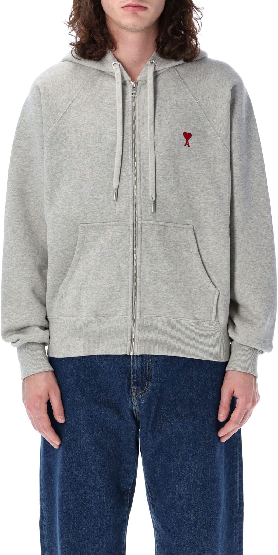 Ami Alexandre Mattiussi Ami De Coeur Zipped Hoodie - 0HEATHER ASH GREY - male - Size: Extra Large