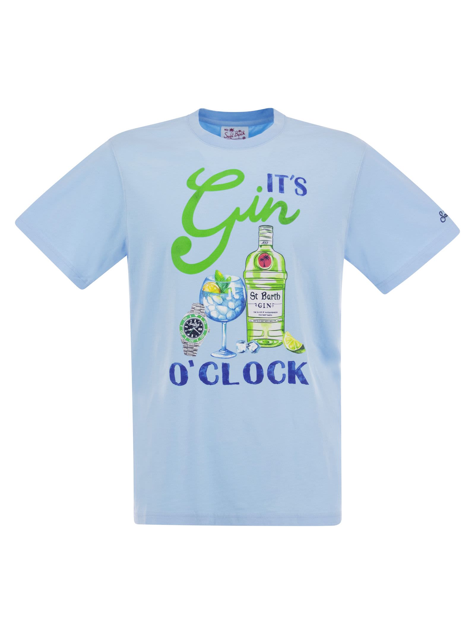 MC2 Saint Barth Cotton T-shirt With Gin O Clock Print - 0Light Blue - male - Size: Small