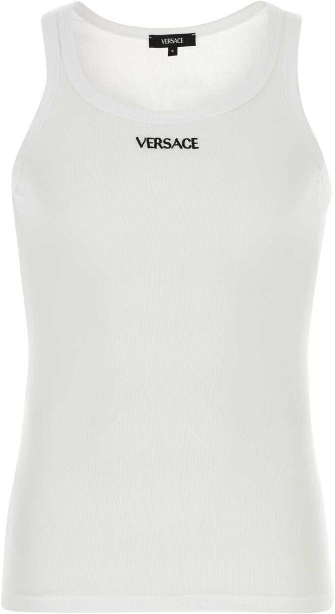 Versace Logo-embroidered Tank Top - White - male - Size: 2X-Large