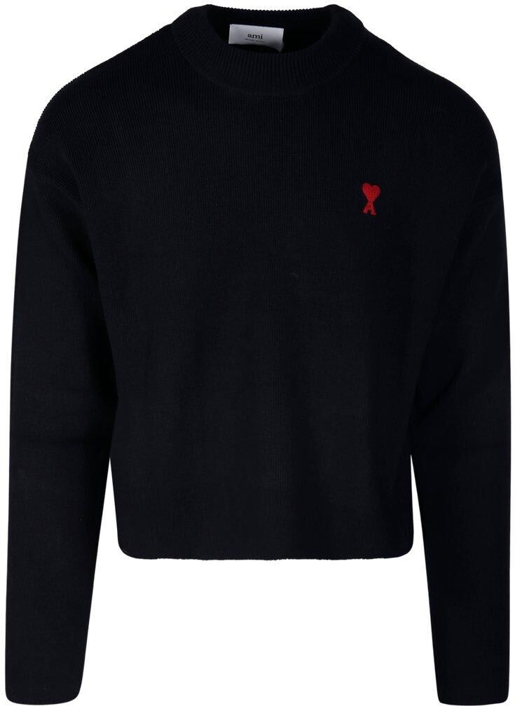 Ami Alexandre Mattiussi Paris De Coeur Logo Embroidered Knitted Jumper - Black - female - Size: Large