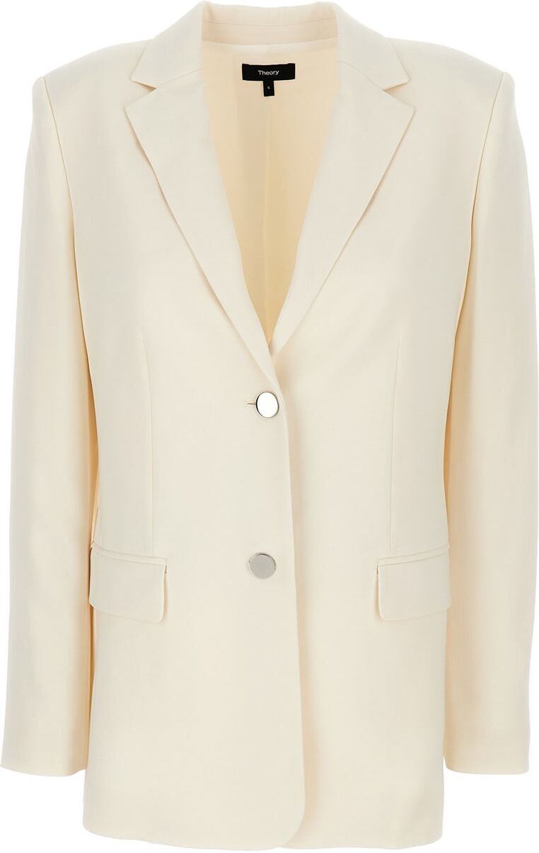 Theory Ivory White Single-breasted Blazer With Classic Lapels In Technical Fabric Woman - White - female - Size: 0