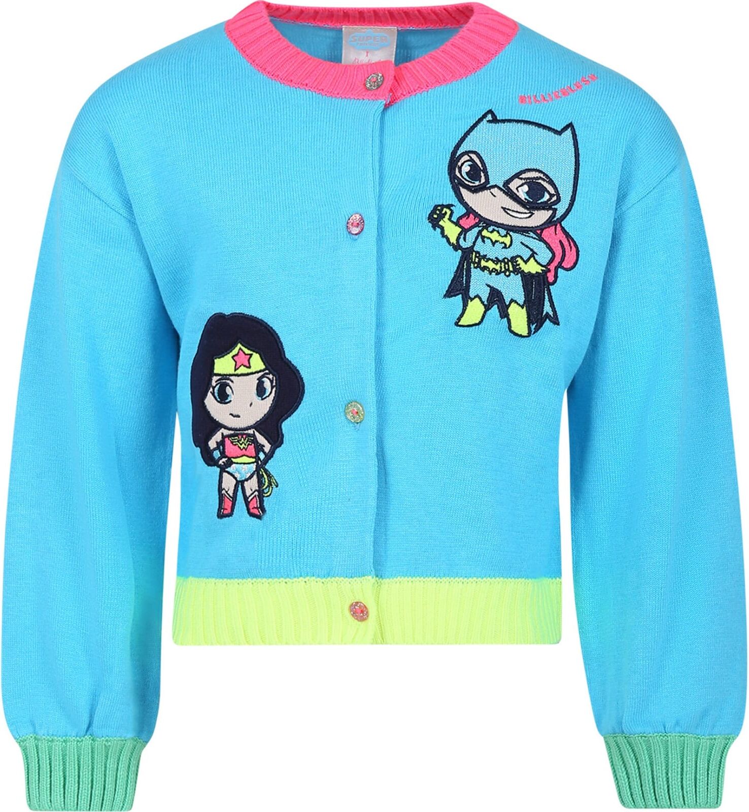 Billieblush Light Blue Cardigan For Girl With Wonder Woman And Batgirl - 0Light Blue - female - Size: 2