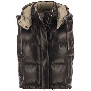 Brunello Cucinelli Leather Down Jacket - Black - female - Size: 40