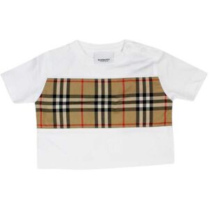 Burberry Crew Neck T-shirt With Buttons On The Neck In Cotton Jersey With Classic Check Motif Application On The Front - White - unisex - Size: 018 Mo