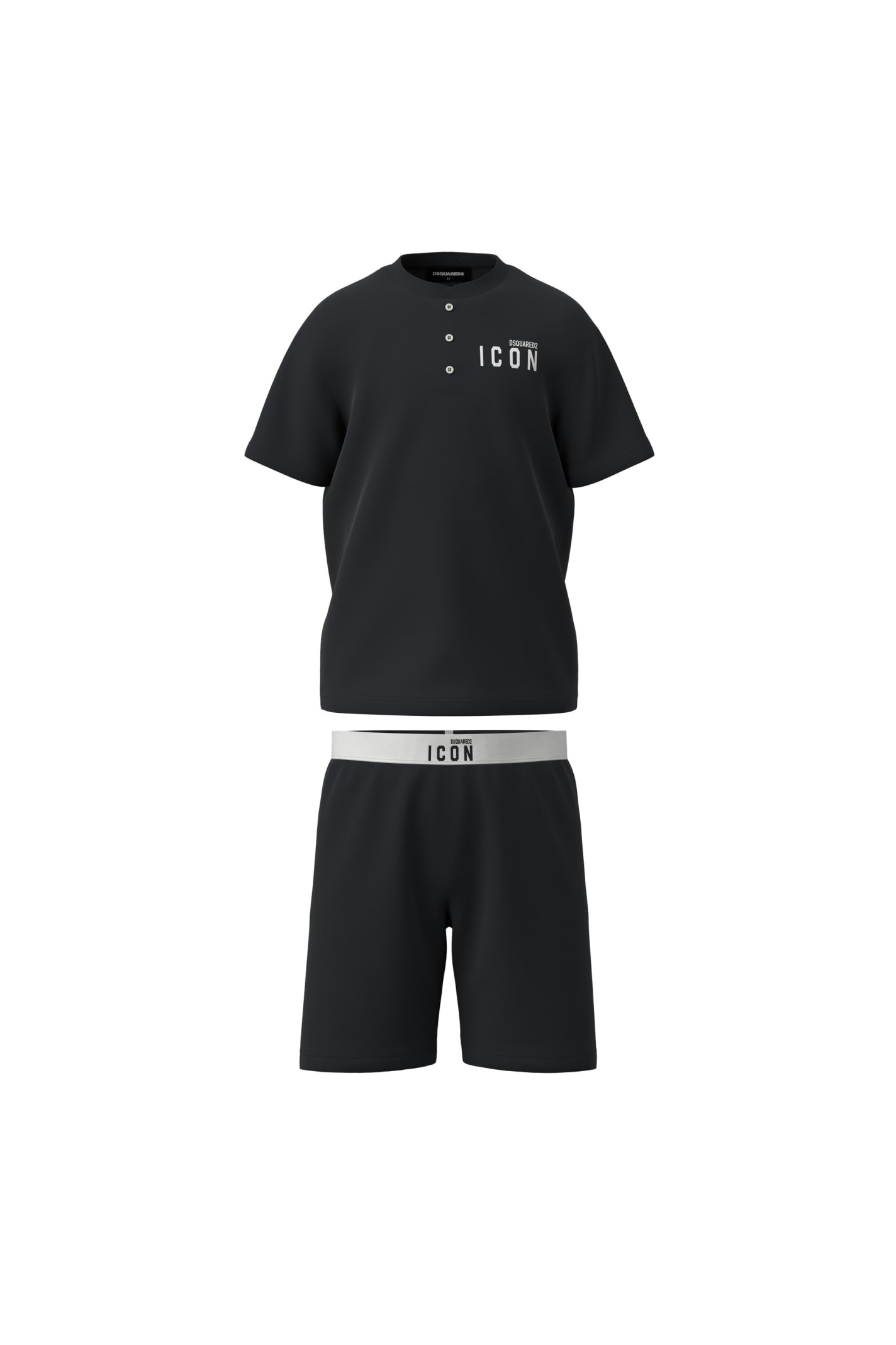 Dsquared2 D2un16u-icon Pyjama Dsquared Short Jersey Pajamas Branded With Icon Logo - Black - male - Size: 12