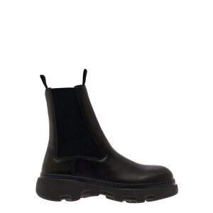 Burberry Black Slip-on Chelsea Boots With Contrasting Stitching In Leather Man - Black - male - Size: 44