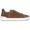 Zegna Suede Triple Stitch Sneaker - BROWN - male - Size: 7