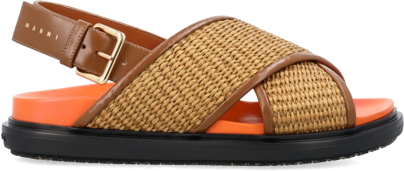 Marni Raffia And Leather Criss-cross Fussbett Sandal - 0RAW SIENA/DUST APRICOT - female - Size: 37