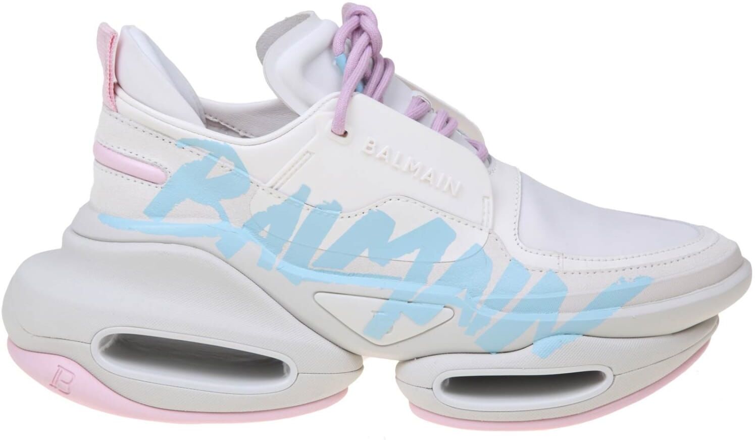 Balmain B-bold Sneakers In White Leather And Neoprene - WHITE/PINK - female - Size: 40