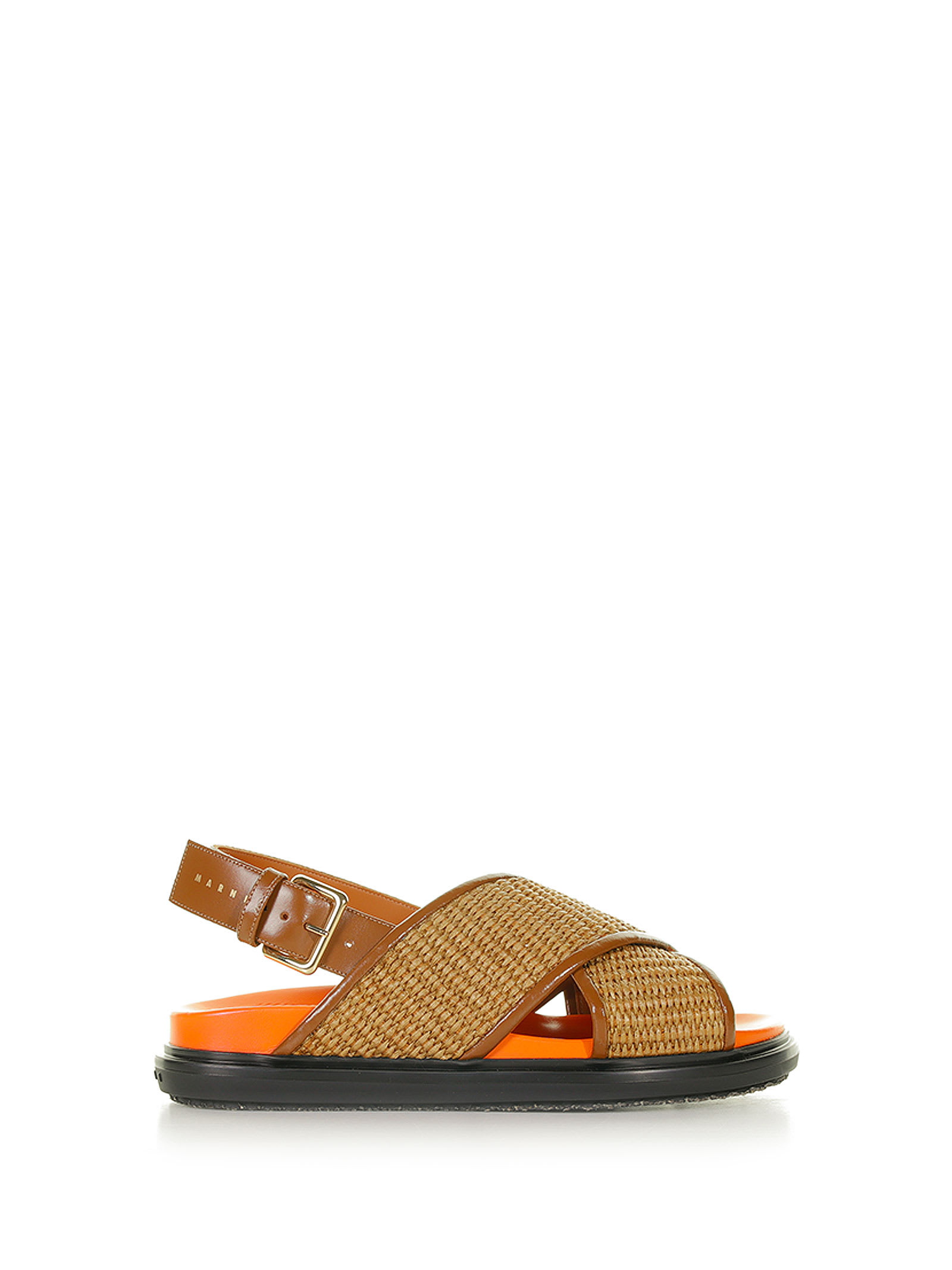 Marni Crossover Fussbett Sandal In Raffia Effect Fabric And Leather - 0RAW SIENA/DUST APRICOT - female - Size: 35
