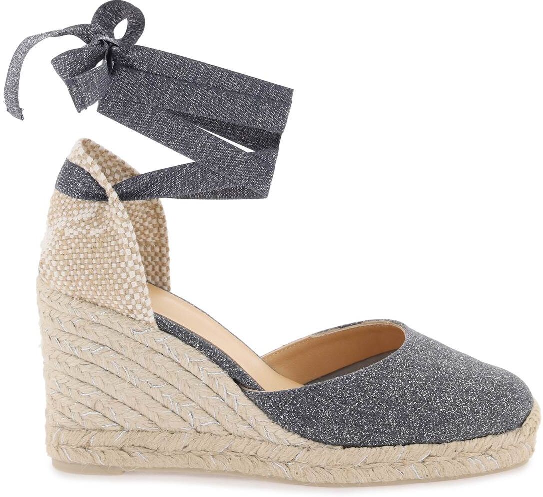 Castañer Lurex Carina Wedge Espadrilles - 0GRIS OSCURO PLATA (Grey) - female - Size: 36