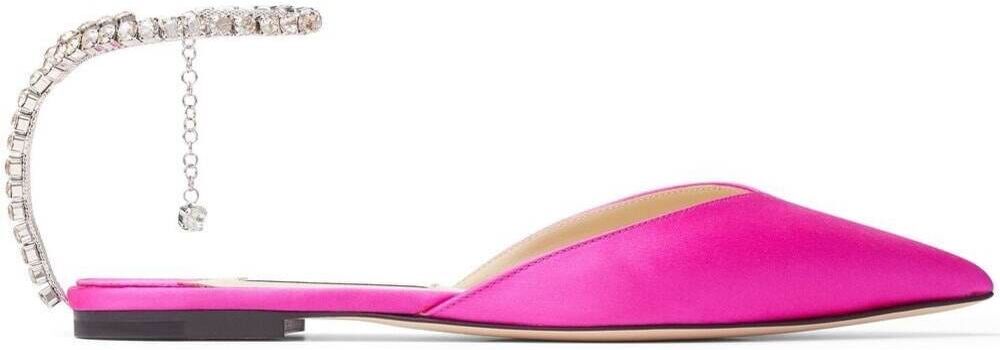 Jimmy Choo Fuchsia Pink Ballerina Flat Shoes With Crystal Embellishment In Satin Woman - Fuxia - female - Size: 38