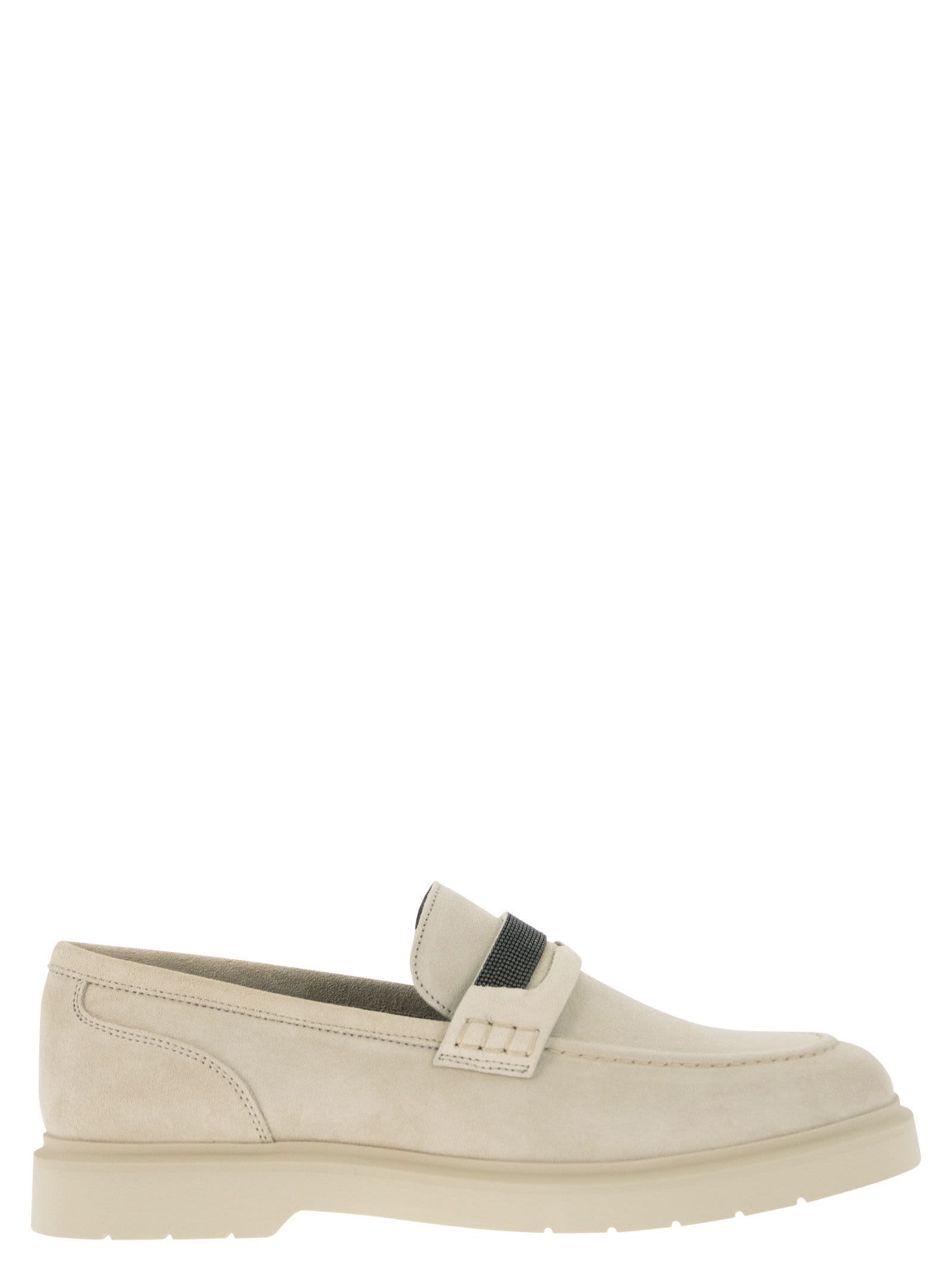 Brunello Cucinelli Suede Penny Loafer With Jewellery - Ivory - female - Size: 37.5
