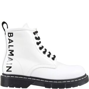 Balmain White Boots For Girl With Black Logo - White - female - Size: 37