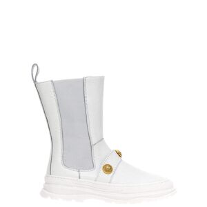 Balmain Logo Button Leather Ankle Boots - White - female - Size: 38