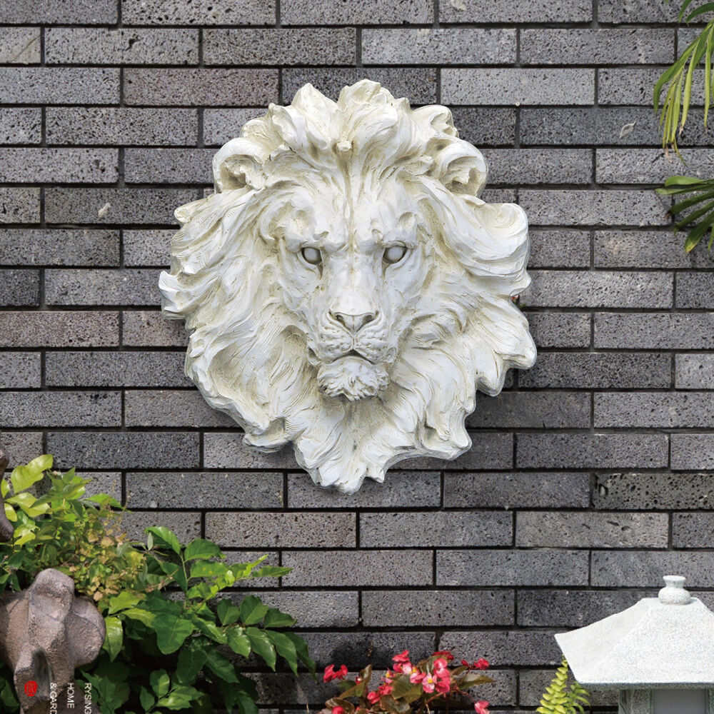 Homary 22" Outdoor Lion Head Wall Decor Garden Sculpture Animal Statue Art in Beige