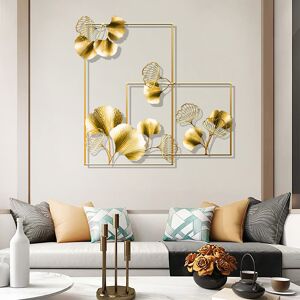 Homary 2 Pieces Rectangular Ginkgo Leaves Metal Wall Decor with Hollow-Out Design
