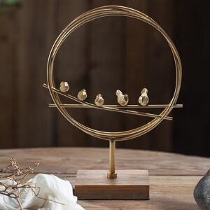 Homary Vintage Round Gold Metal Birds Sculpture Home Statue Decor Art with Distressed Wood Base