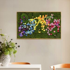 Homary 3D Preserved Moss Flower Wall Art Hanging Rainbow Floral Wall Decor with Wood Frame