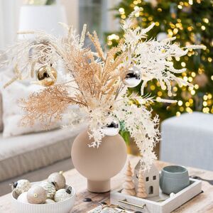 Homary Christmas Rime White Artificial Flower in Vase with Decorative Balls Centerpiece Fake Flower Decor Homary Christmas Rime White Artificial Flower in Vase with Decorative Balls Centerpiece Fake Flower Decor